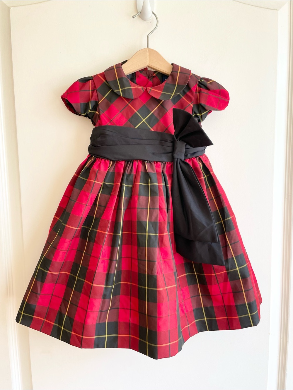 Ralph Lauren Baby Girls Red Tartan Plaid Dress Peter Pan Collar Cap Sleeve 18M